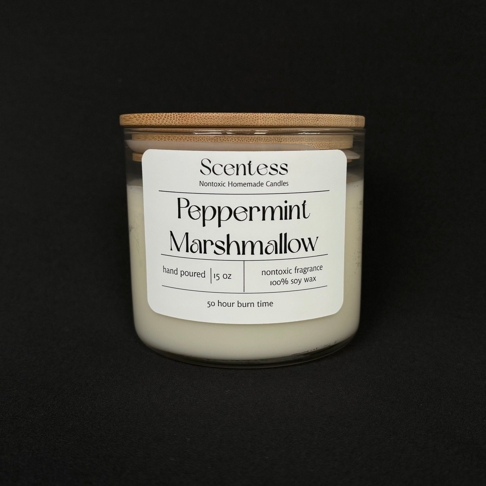 Scentess 15 oz Peppermint Marshmallow Soy Candle