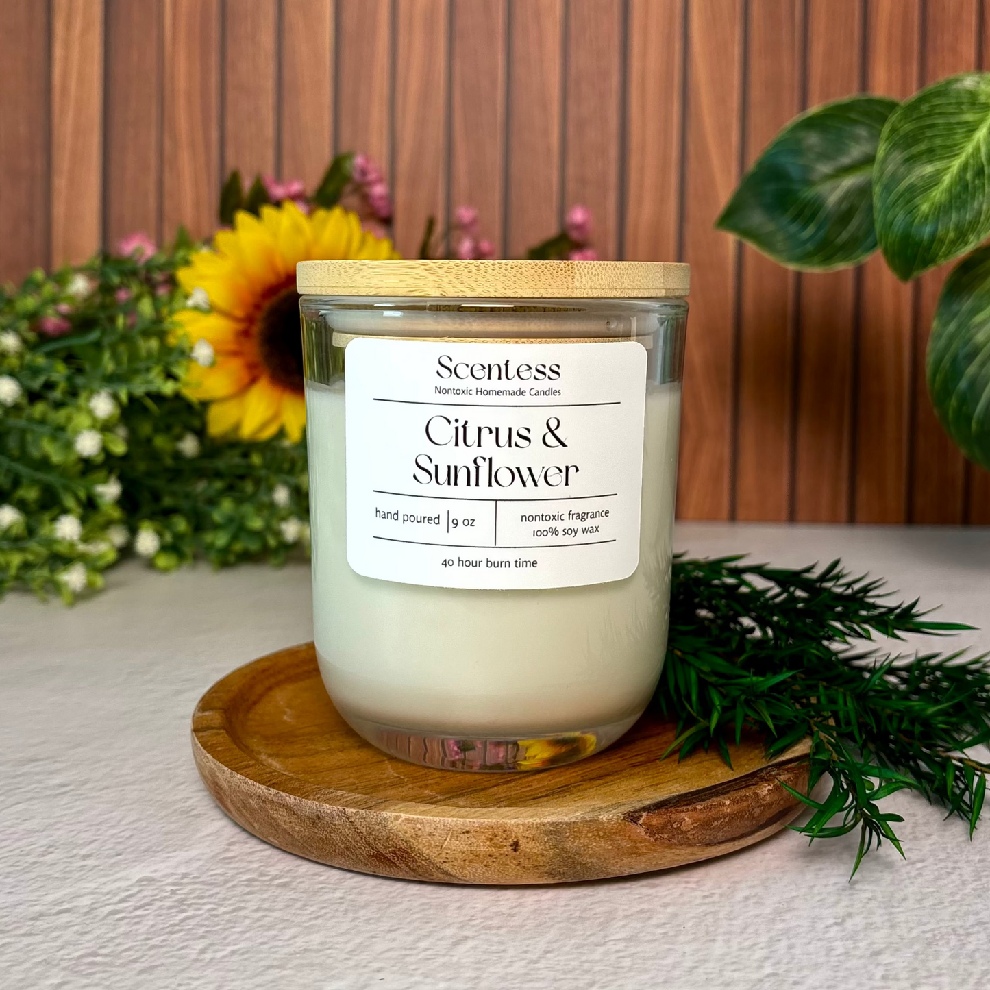 9 ounce non-toxic Citrus and sunflower scented soy candle