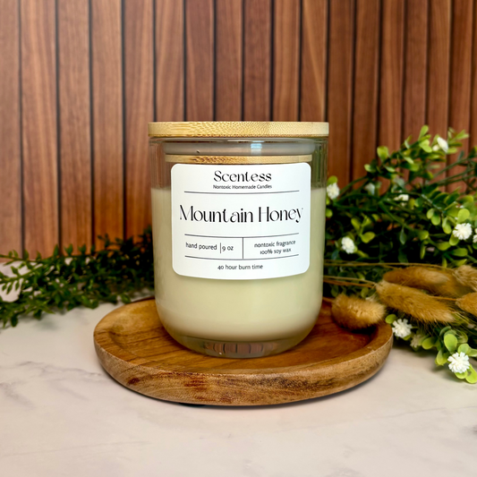 Scentess 9 oz mountain honey scented nontoxic soy wax candle