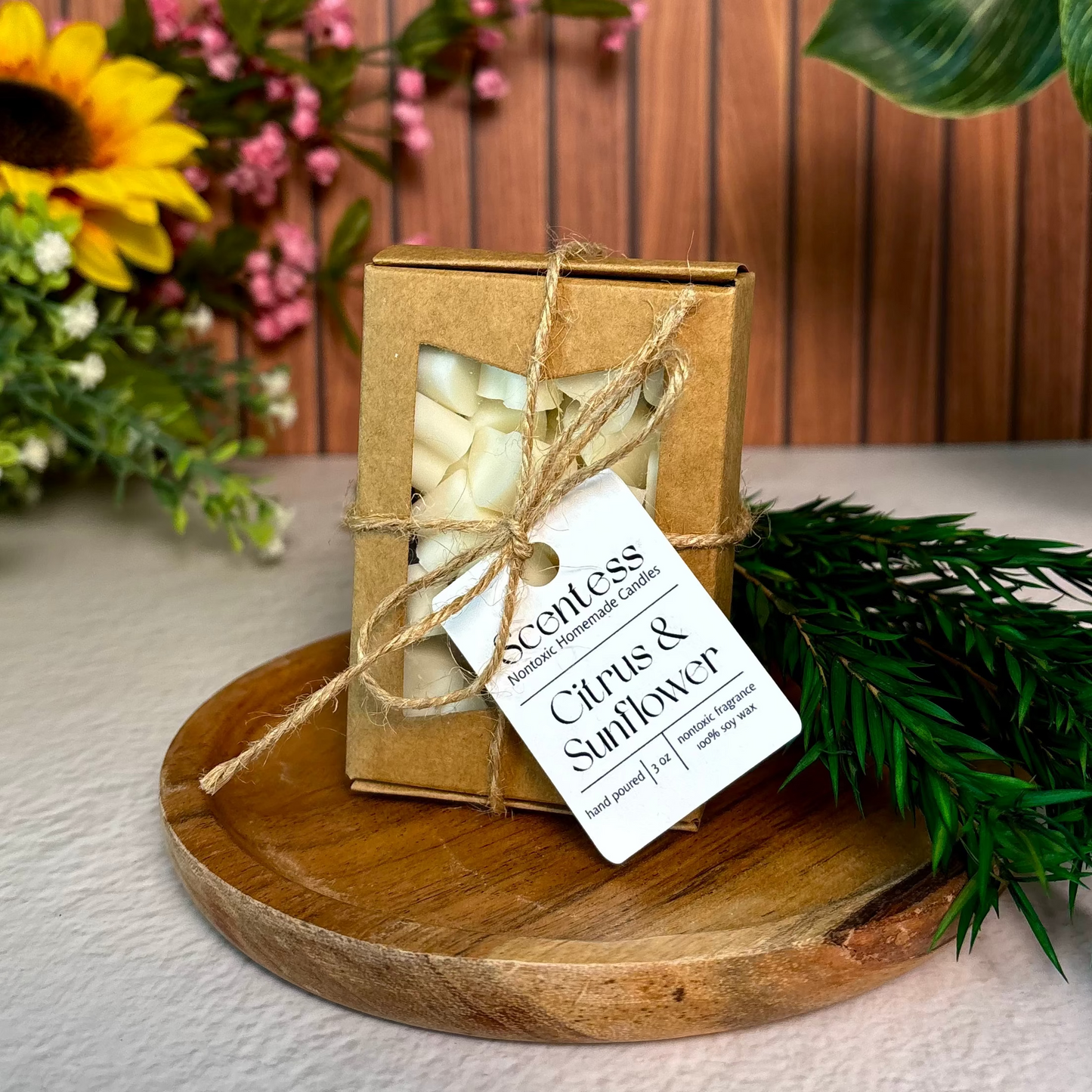Non-toxic citrus and sunflower scented soy heart-shaped wax melts