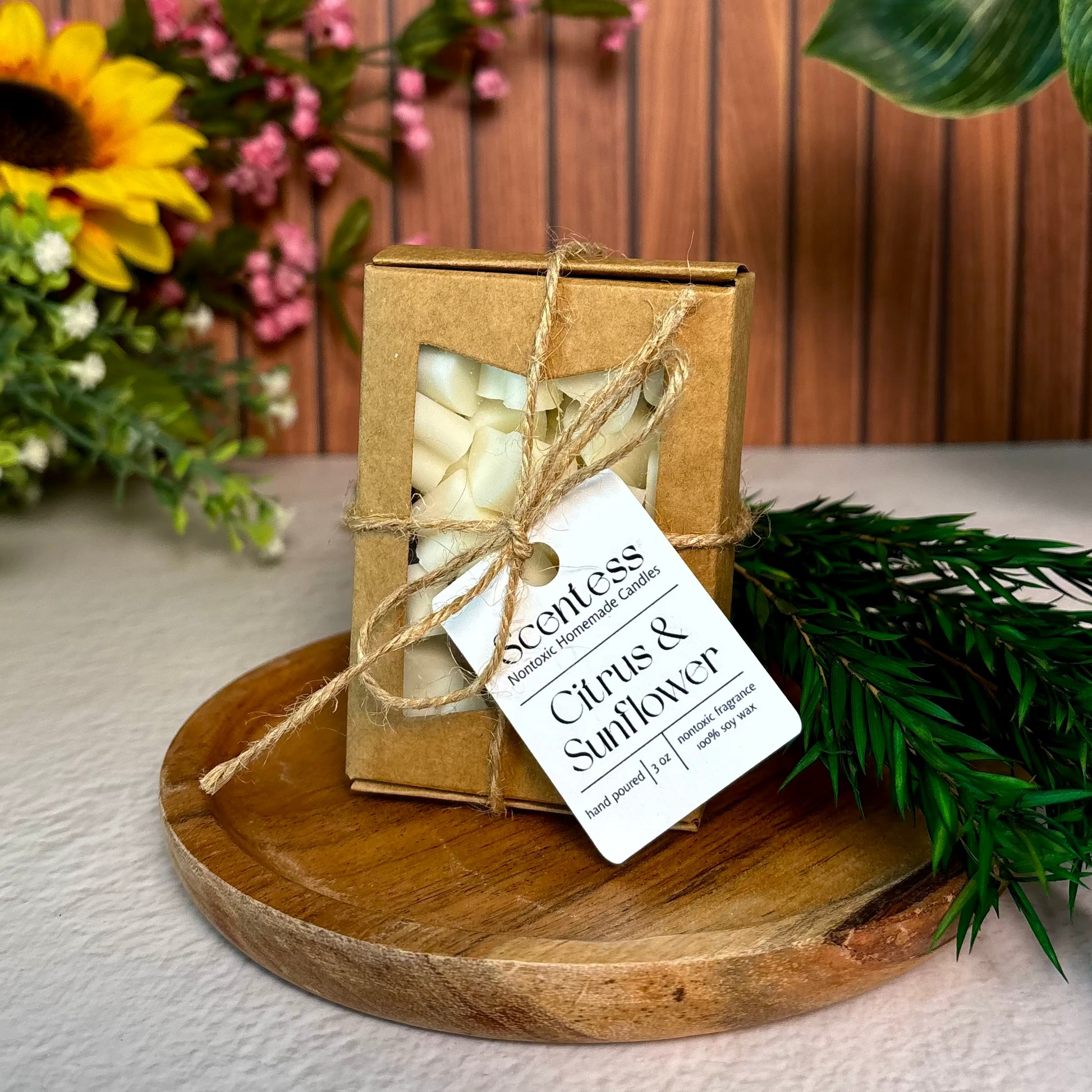 Non-toxic citrus and sunflower scented soy heart-shaped wax melts